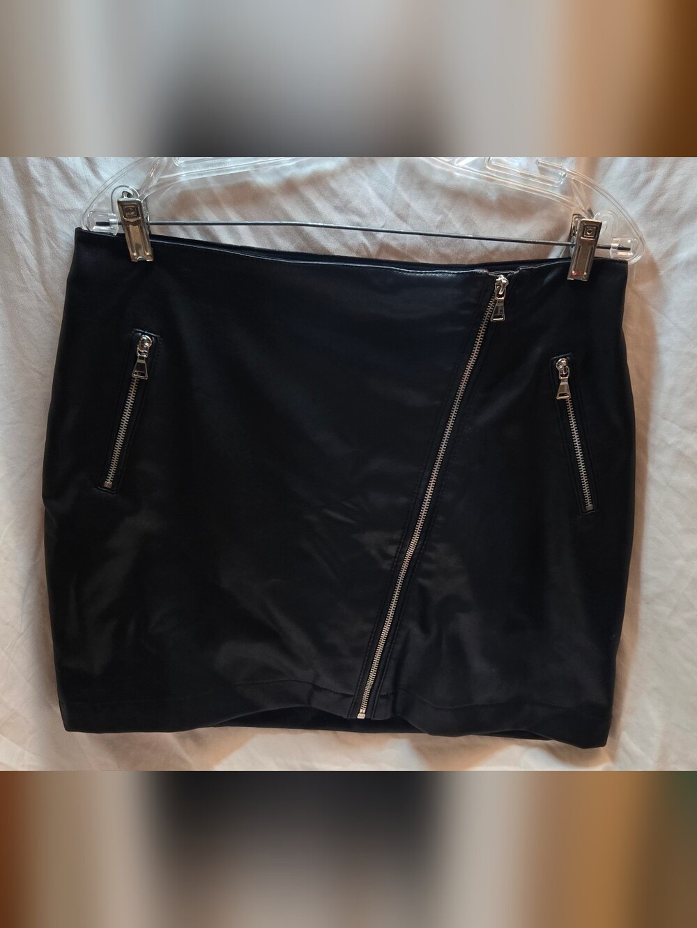 Express Black Faux Leather Zip-Accent Mini Skirt